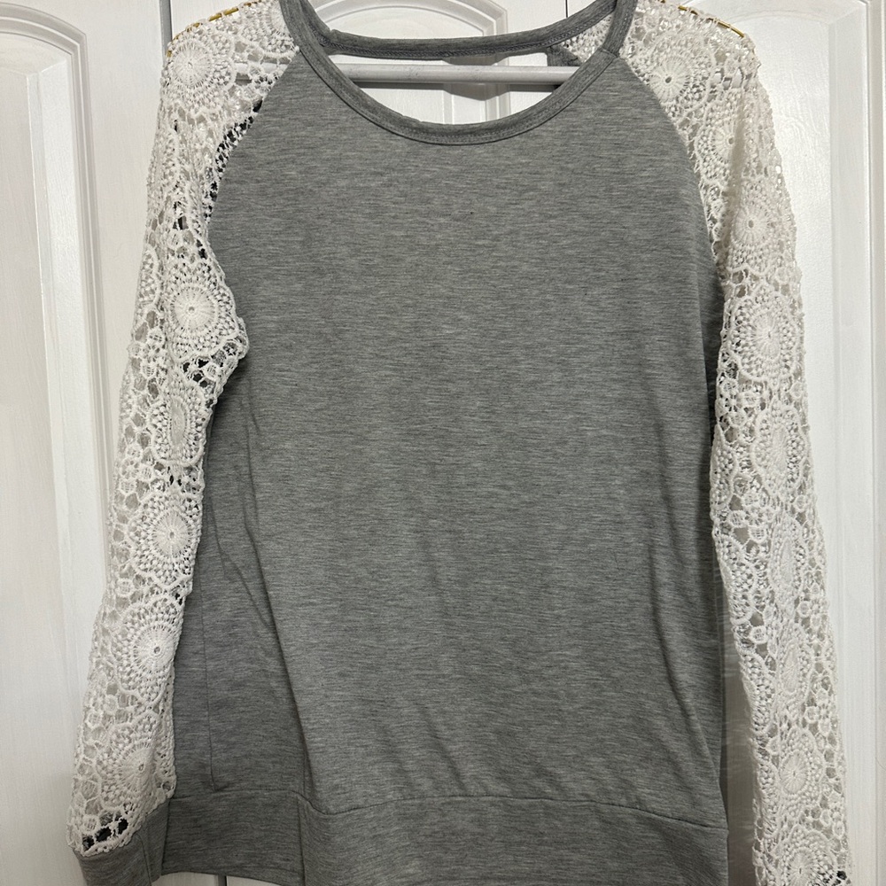 Zanzea Grey and White Long Sleeve T-Shirt Medium
